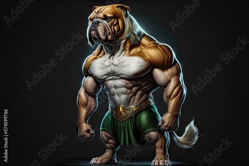 ai generated image of a dog muscleman, generative ai background of an animal bodybuilder