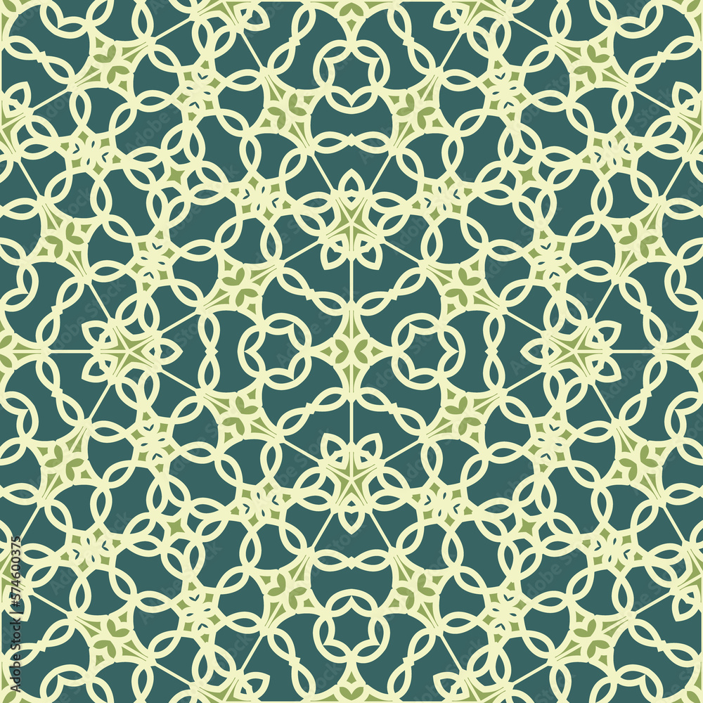 Flat illustration vector-style image of geometric floral and leaves in seamless pattern Flat illustration vector-style image of geometric floral and leaves in seamless pattern