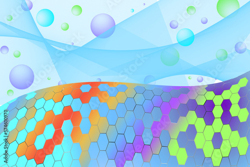 Abstract background is a visual illusion of spheres, hexagons and waves.