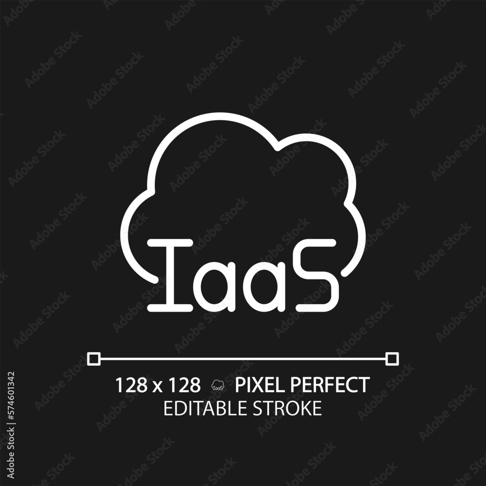 Cloud based IaaS pixel perfect white linear icon for dark theme. Online data storage infrastructure service. Thin line illustration. Isolated symbol for night mode. Editable stroke Cloud based IaaS pixel perfect white linear icon for dark theme. Online data storage infrastructure service. Thin line illustration. Isolated symbol for night mode. Editable stroke