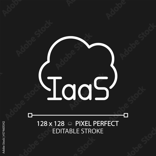 Cloud based IaaS pixel perfect white linear icon for dark theme. Online data storage infrastructure service. Thin line illustration. Isolated symbol for night mode. Editable stroke
