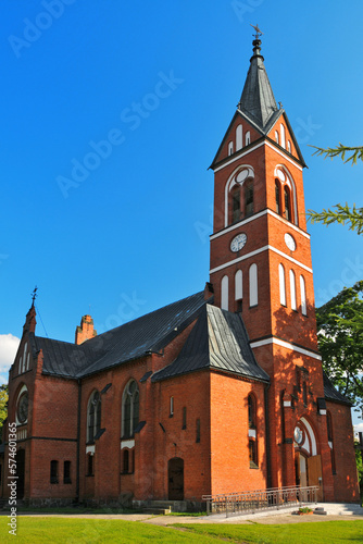 Neo-Gothic church of St. Stanisław Kostka, Karolewo, Warmian-Masurian Voivodeship, Poland.