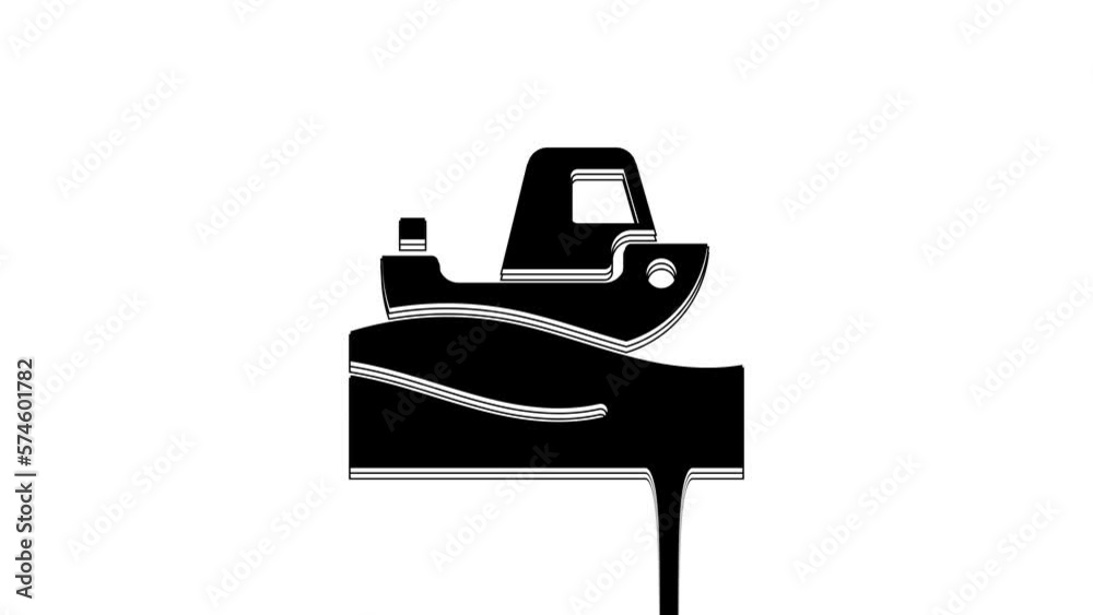 Black Fishing boat on water icon isolated on white background. 4K Video motion graphic animation Black Fishing boat on water icon isolated on white background. 4K Video motion graphic animation
