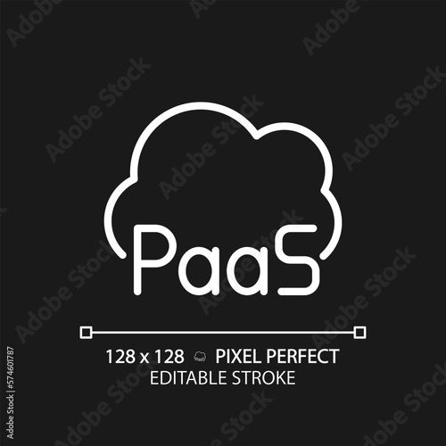 PaaS cloud computing pixel perfect white linear icon for dark theme. Database as platform. Information storage technology. Thin line illustration. Isolated symbol for night mode. Editable stroke