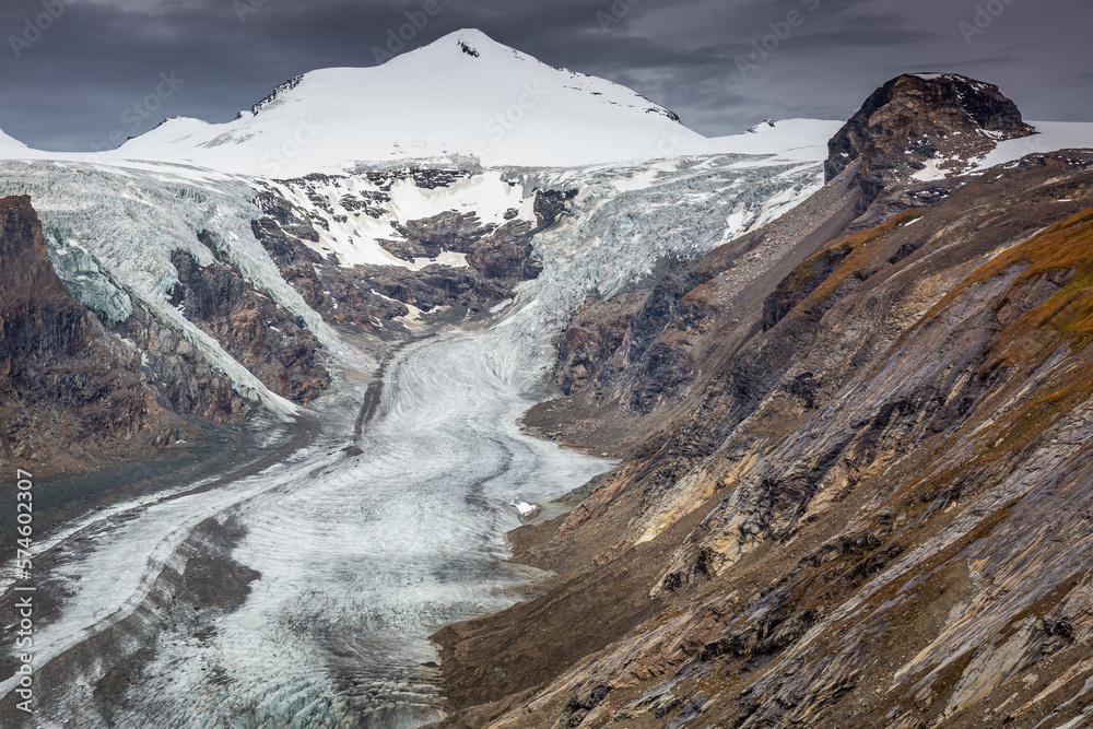 Pasterze Glacier in Hohe Tauern and Johannisberg summit, Grossglockner, Austria