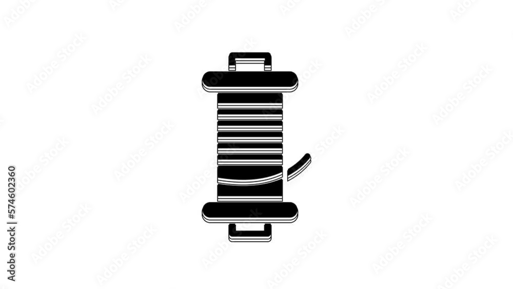 Black Spinning reel for fishing icon isolated on white background. Fishing coil. Fishing tackle. 4K Video motion graphic animation Black Spinning reel for fishing icon isolated on white background. Fishing coil. Fishing tackle. 4K Video motion graphic animation