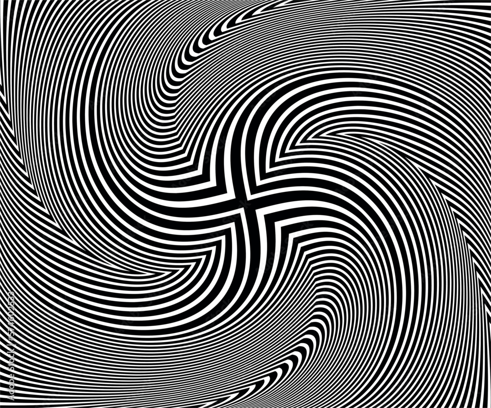  Line art optical .Wave design black and white. Digital image with a psychedelic stripes. Argent base for website, print, basis for banners, wallpapers, business cards, brochure, banner