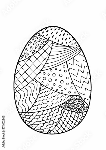 Easter egg, coloring page for edults, mandala style, floral style, hand drawn illustration on white background