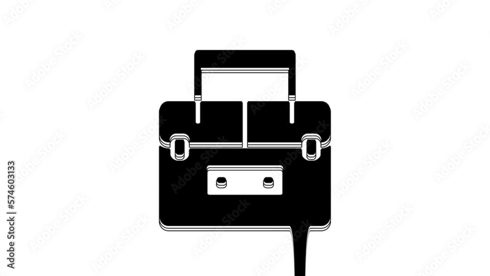 Black Case or box container for wobbler and gear fishing equipment icon isolated on white background. Fishing tackle. 4K Video motion graphic animation Black Case or box container for wobbler and gear fishing equipment icon isolated on white background. Fishing tackle. 4K Video motion graphic animation