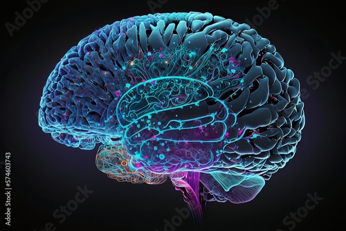 Digital neural human brain. Virtual Brain. Generative AI