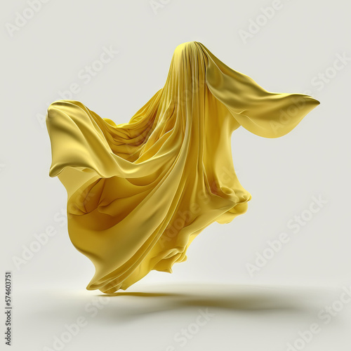 Yellow Cloth Flying in air with white background   AI Generated  