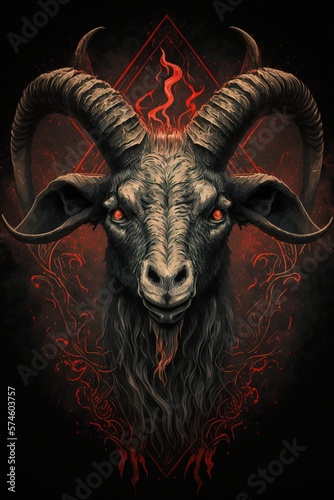 Wallpaper Mural Goat head with big two horns as satanic symbol graphic  generative ai