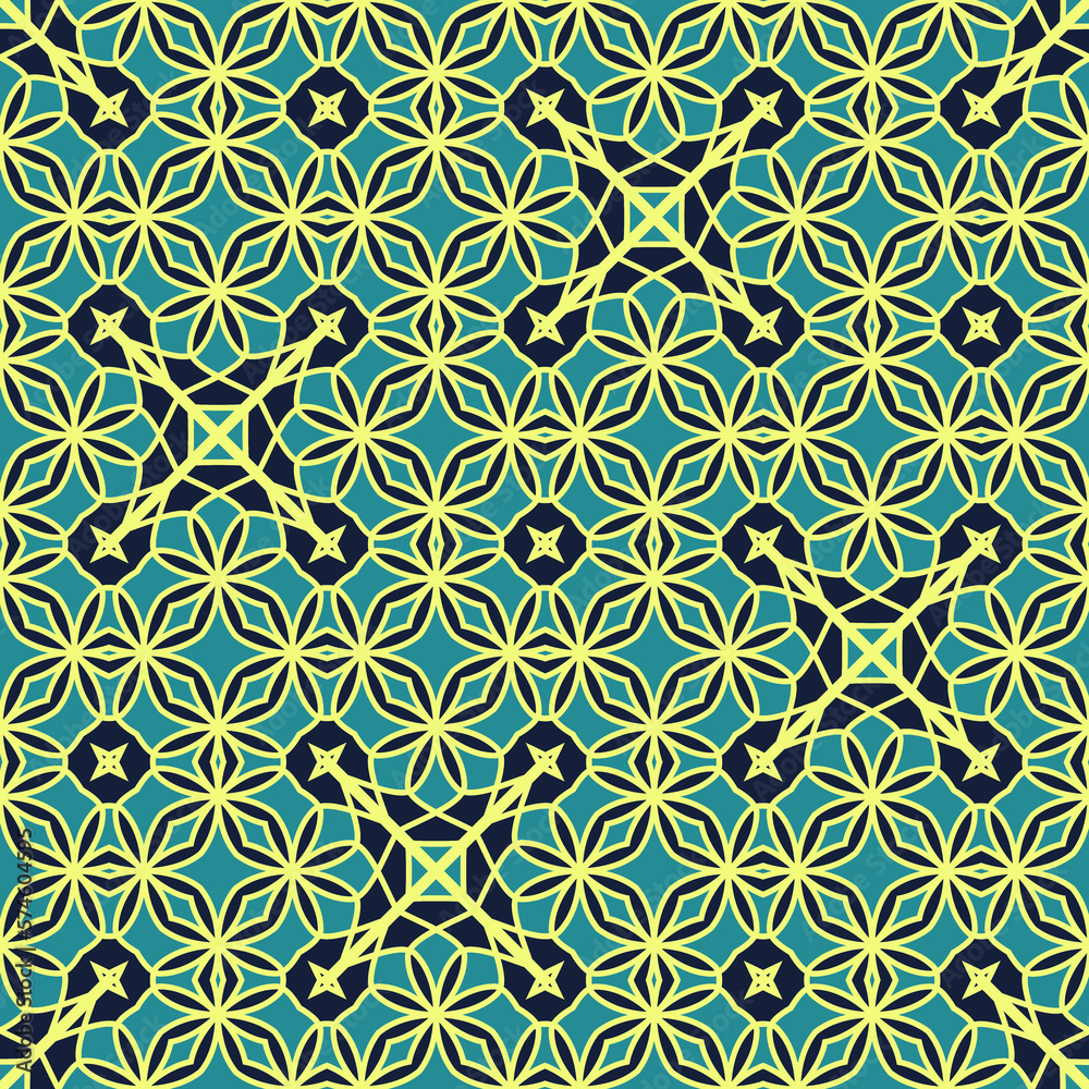 Flat illustration vector-style image of geometric floral and leaves pattern.