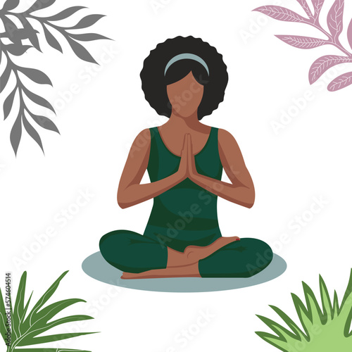Black faceless girl in lotus pose