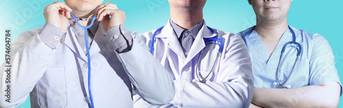 doctor professional teamwork standing on blue background