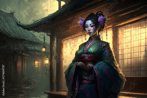 Japanese Female Geisha Warrior, Character Concept, Digital Illustration, Generative AI