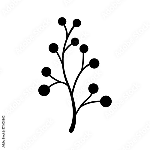Hand drawn sketch berry branch isolated on white background. Simple doodle style.