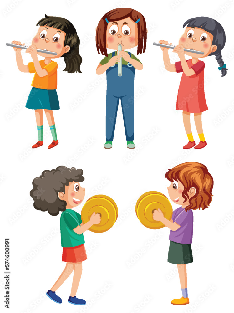 Set of cartoon kids character with music instruments Set of cartoon kids character with music instruments