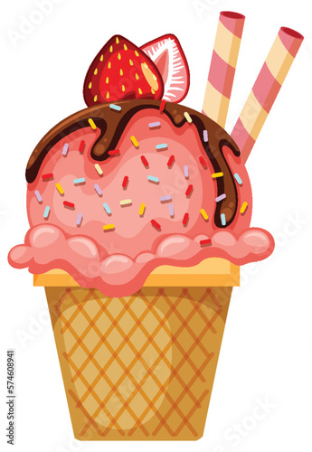 Strawberry ice cream cone with toppings