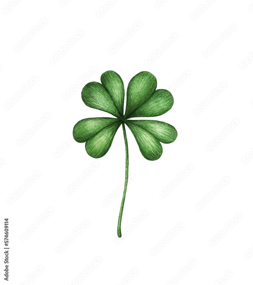 Four leaf clover. Green watercolor leave isolated on white background. Patricks Day design element Four leaf clover. Green watercolor leave isolated on white background. Patricks Day design element