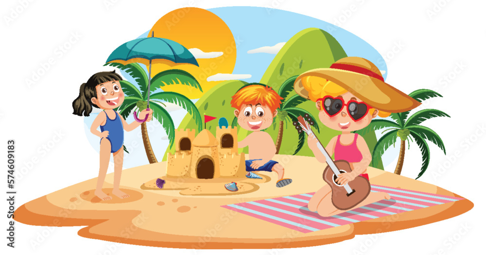 Kids enjoying summer holiday on the island