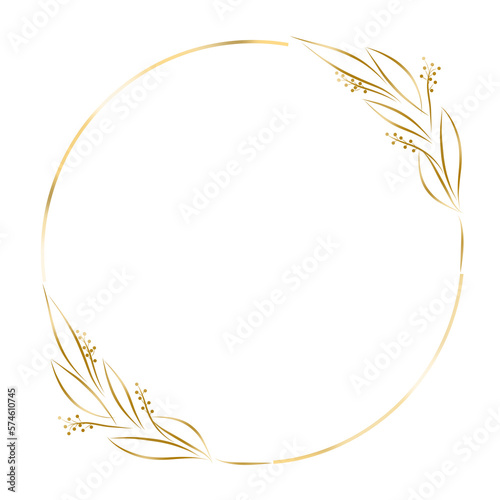 Golden ring isolated on transparent background. Luxury gold circle with leaf ornament.