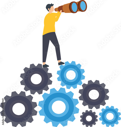 Businessman discover new ways, discover way to success or looking for business opportunity, man mange work or operating system, find new candidate for fix problems concept
