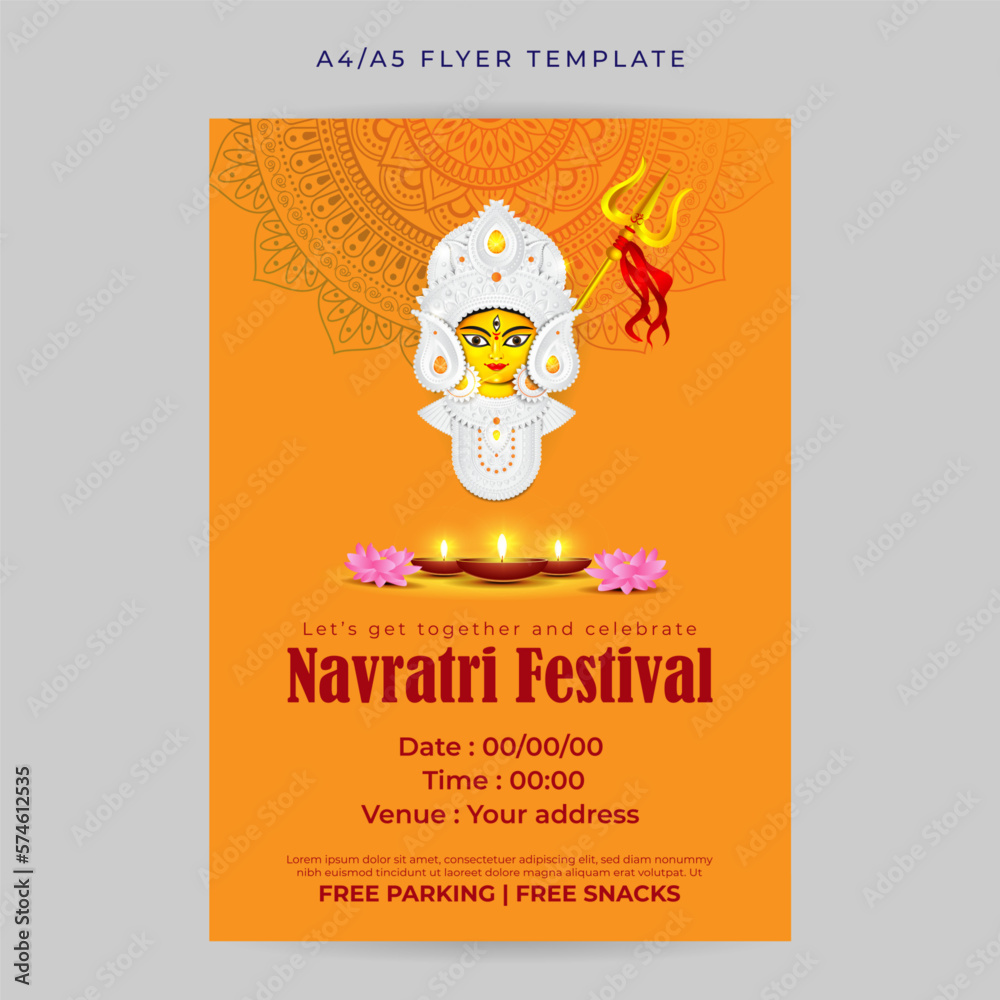 Vector illustration of Happy Navratri Invitation mockup Template Stock