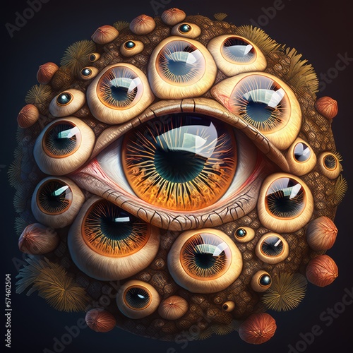 Mushrooms with Big Eye, Fantastic Looking Fungus, Watching Mushroom, Generative AI Illustration photo