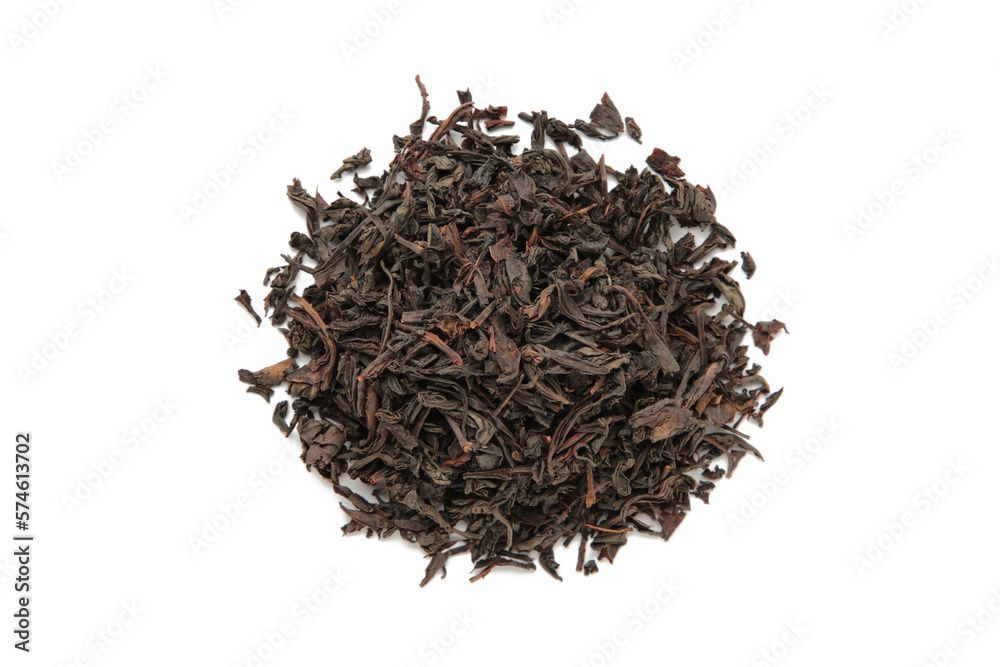 Dry tea leaves isolated on white background. Top view Dry tea leaves isolated on white background. Top view