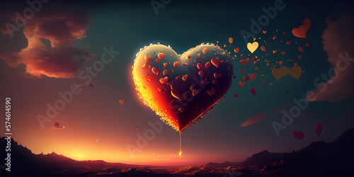 Illustration of abstract heart in the sky, love romantic, generated AI