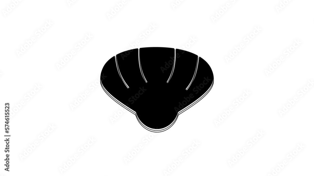 Black Scallop sea shell icon isolated on white background. Seashell sign. 4K Video motion graphic animation Black Scallop sea shell icon isolated on white background. Seashell sign. 4K Video motion graphic animation