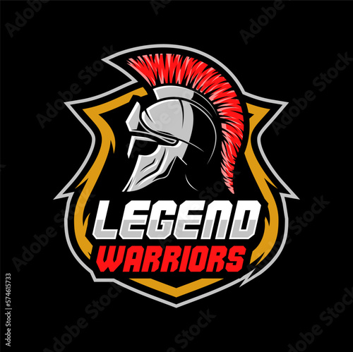 Legend warrior mascot or icon with Spartan helmet
