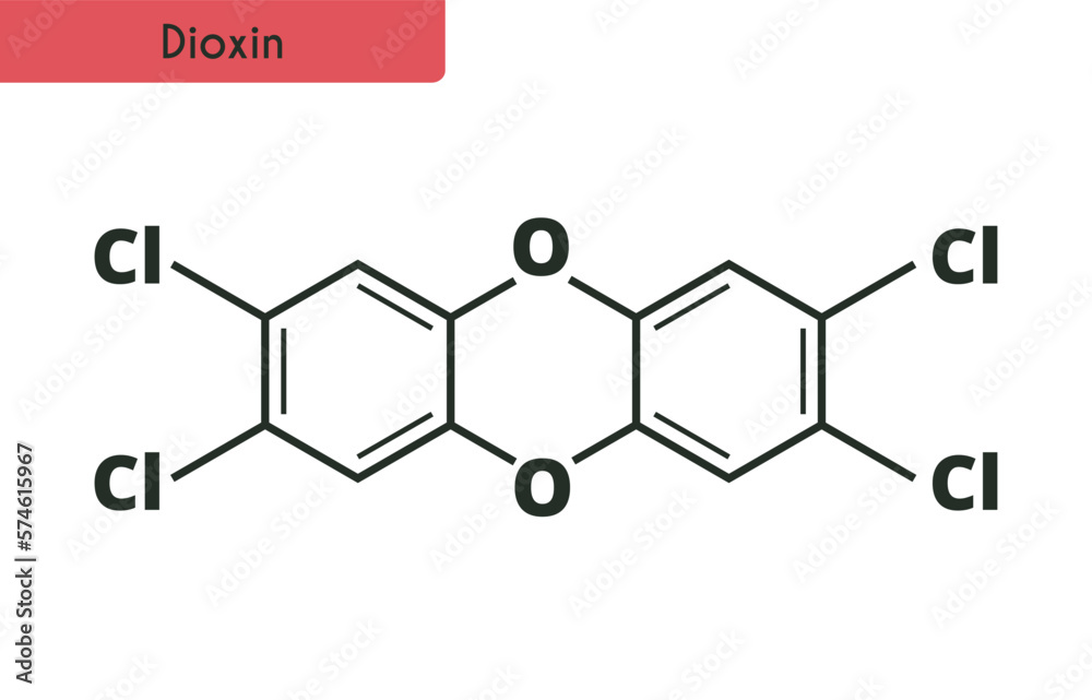 Dioxin molecule. Highly toxic substance. Carcinogen. Skeletal formula. Vector illustration