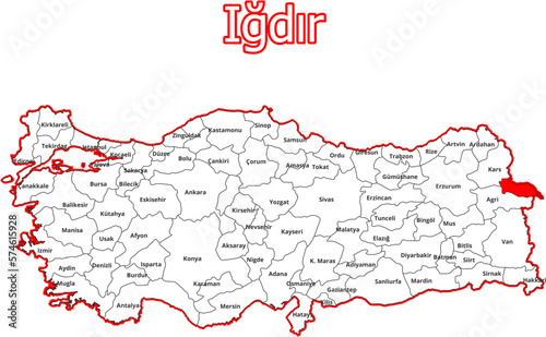 Vektorkarte der Türkei - mit Landkreiskarte des Districts Iğdır