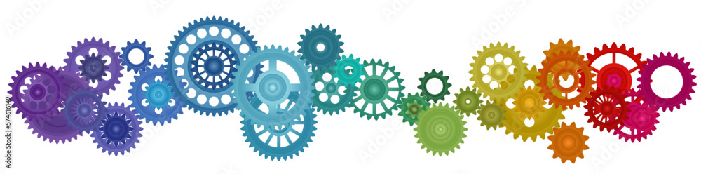 Abstract techno gear background with geometric colorful gear wheels panoramic Abstract techno gear background with geometric colorful gear wheels panoramic