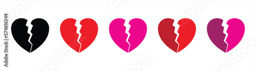 heart cracked icon set. heart broken icon symbol sign, vector illustration