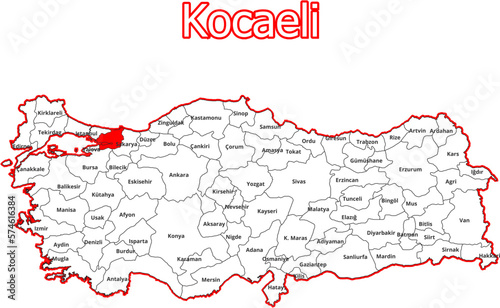 Vektorkarte der Türkei - mit Landkreiskarte des Districts Kocaeli photo