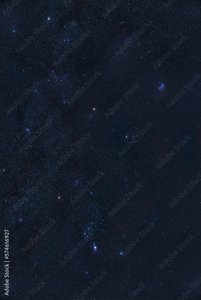 Fototapeta premium Orion constellation, Mars and various star clusters photographed with wide angle lens.