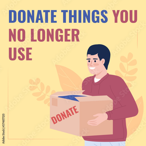 Donating unwanted stuff for decluttering card template. Giving away old clothes. Editable social media post design. Flat vector color illustration for poster, web banner, ecard. Oswald font used