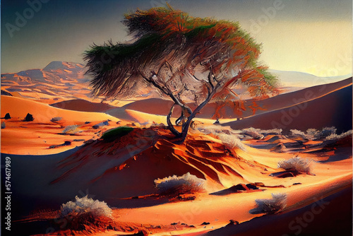 Sandy Desert Landscape, Sand, Dune, Generative Ai Illustration