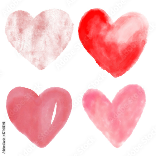 Beautiful hand painted isolated watercolor hearts illustration