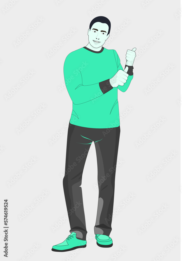 young man in pro style wearing green doing previous gesture, man describes something in the past young man in pro style wearing green doing previous gesture, man describes something in the past