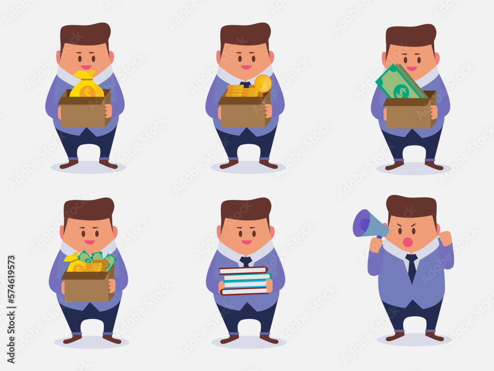 Set of Businessman in different poses cartoon vector