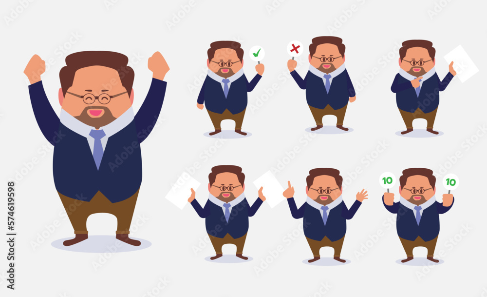 Set of Businessman in different poses cartoon vector