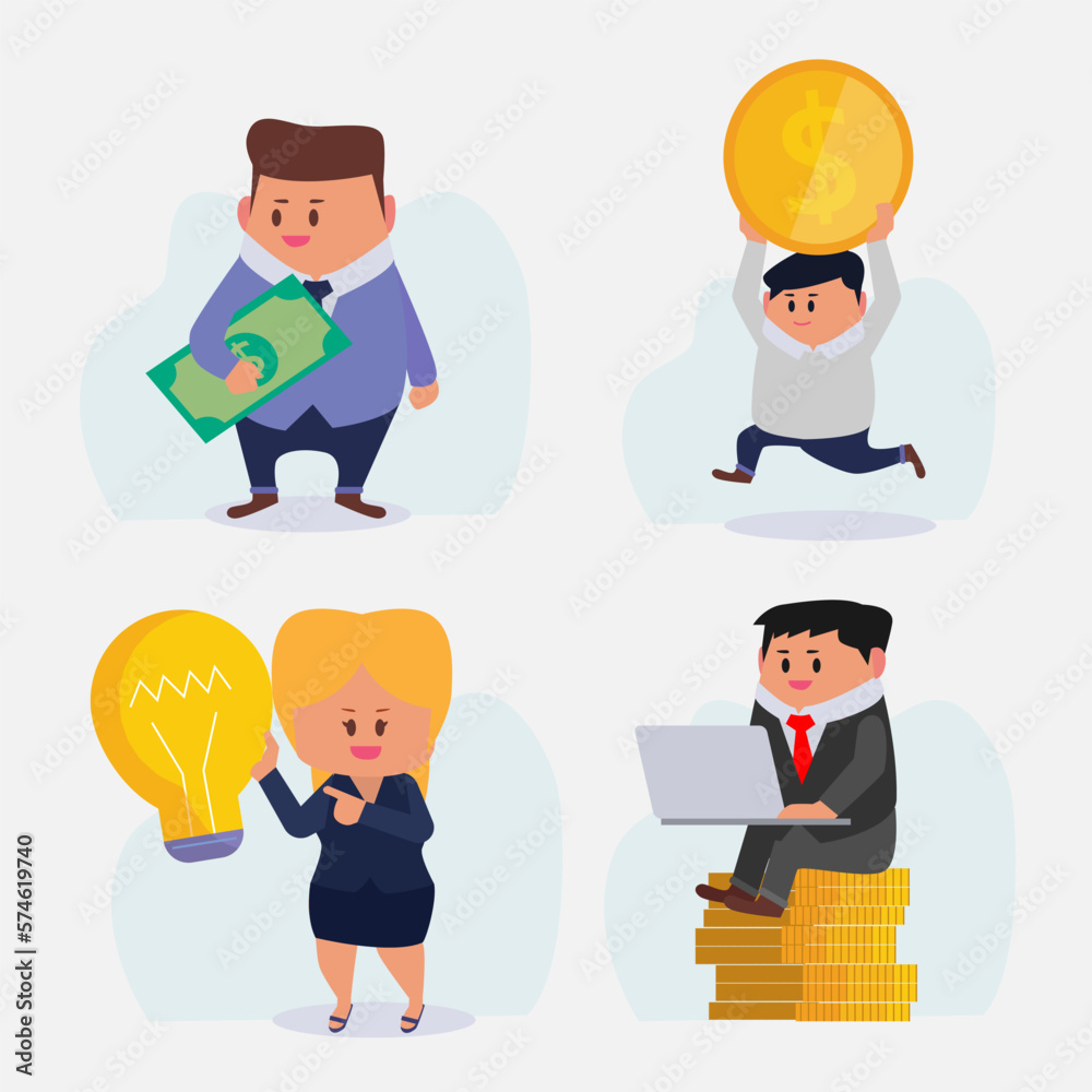 Obraz premium Set of businessperson work and receive salary or get rewards