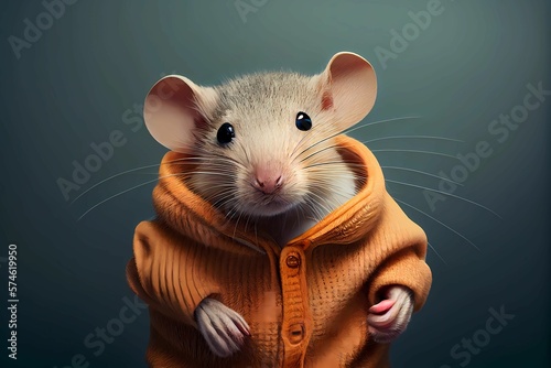 Mouse wearing human clothing. Solid color background, studio style. Portrait photo. Generative AI. 