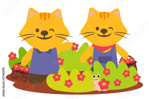 Tiger couple Happily admire the flowers in park