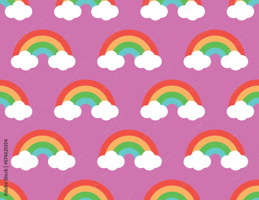 Fototapeta premium Abstract Cute Rainbows Clouds Seamless Pattern Kid Style Sweet Design Background