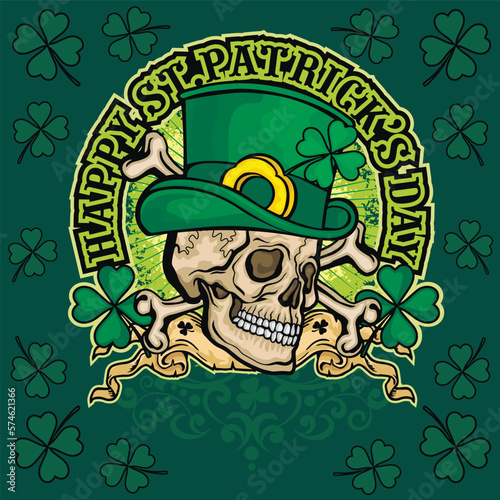 st. Patrick skull, grunge vintage design t shirts
